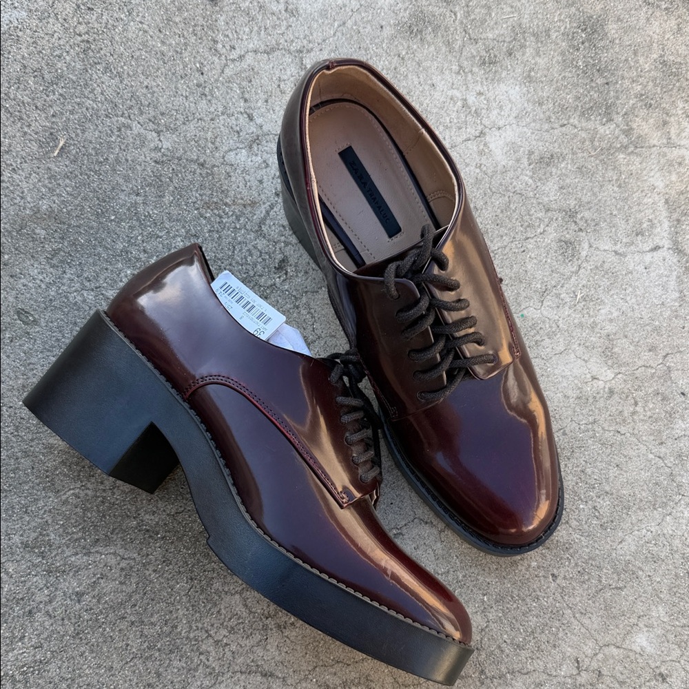 Zara Glossy Brown Loafers